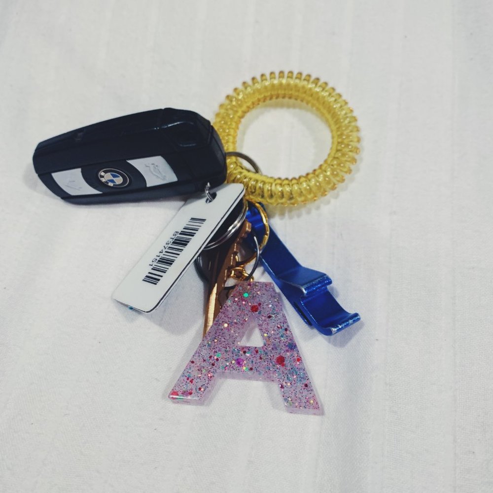 Glitter Resin Letter Keychains!